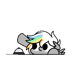Size: 800x800 | Tagged: safe, artist:sugar morning, oc, oc only, oc:silver silhouette, pegasus, pony, animated, bell, commission, gif, multicolored hair, simple background, solo, transparent background, ych result