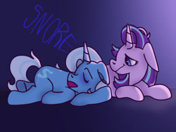 Size: 640x480 | Tagged: safe, artist:seven-coordinated-moths, starlight glimmer, trixie, pony, unicorn, g4, duo, female, floppy ears, lesbian, ship:startrix, shipping, sleeping, snoring