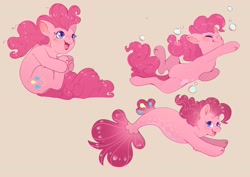 Size: 4096x2896 | Tagged: safe, artist:cutepencilcase, pinkie pie, earth pony, pony, seapony (g4), g4, blue eyes, brown background, bubble, cute, diapinkes, digital art, dorsal fin, eyes closed, female, fish tail, flowing mane, flowing tail, holding breath, jumping, mare, open mouth, open smile, pink mane, seaponified, seapony pinkie pie, simple background, smiling, solo, species swap, swimming, tail, teeth, underwater, water
