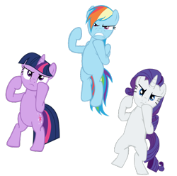 Size: 636x632 | Tagged: safe, artist:benpictures1, artist:flipsideequis, artist:lolke12, rainbow dash, rarity, twilight sparkle, pegasus, pony, unicorn, dragon quest, g4, angry, bipedal, cute, dashabetes, female, fighting stance, flying, frown, gritted teeth, implied spike, madorable, raribetes, simple background, teeth, transparent background, trio, trio female, twiabetes, vector