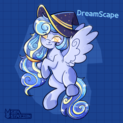 Size: 2000x2000 | Tagged: safe, artist:seasemissary, oc, oc:dreamscape, pegasus, pony, female, hat, high res, magical lesbian spawn, mare, offspring, parent:derpy hooves, parent:princess luna, solo, witch hat