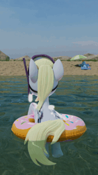 Size: 1080x1920 | Tagged: safe, artist:dieanondie, derpy hooves, rainbow dash, pegasus, pony, g4, 3d, animated, beach, blender, floating, floaty, goggles, snorkel, sound, webm