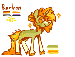 Size: 1280x977 | Tagged: safe, artist:nuroboy, oc, oc only, pony, unicorn, digital art, gay pride flag, pride, pride flag, reference sheet, simple background, solo, sun, white background
