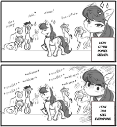 Size: 2053x2230 | Tagged: safe, artist:alcor, octavia melody, earth pony, pony, g4, anime reference, comic, cute, female, grayscale, high res, komi can't communicate, komi-san, mare, monochrome, no mouth, paranoia, paranoid, solo focus, tavi can't communicate, tavibetes, text box