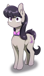 Size: 830x1432 | Tagged: safe, artist:alcor, octavia melody, earth pony, pony, anime reference, bowtie, butt fluff, cute, ear fluff, eye clipping through hair, female, komi can't communicate, komi-san, mare, no mouth, no nose, no nostrils, no pupils, simple background, solo, tavi can't communicate, tavibetes, white background