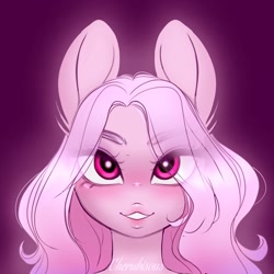 Size: 2048x2046 | Tagged: safe, artist:cherubisous, oc, oc only, oc:kia, earth pony, anthro, bust, eye clipping through hair, eyebrows, eyebrows visible through hair, female, high res, looking at you, mare, smiling, smiling at you, solo
