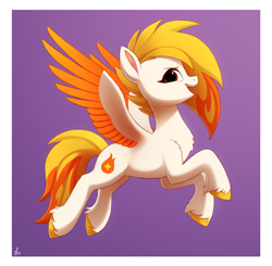 Size: 2000x1956 | Tagged: safe, artist:luminousdazzle, flare (g5), pegasus, pony, g5, my little pony: tell your tale, background pony, chest fluff, colored wings, female, flying, full body, looking at you, mare, multicolored mane, multicolored wings, simple background, slender, smiling, smiling at you, solo, thin, unshorn fetlocks, wings