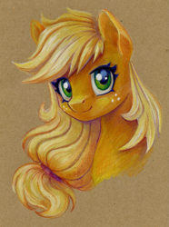 Size: 891x1200 | Tagged: safe, artist:maytee, applejack, earth pony, pony, g4, bust, colored pencil drawing, portrait, solo, traditional art