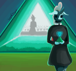 Size: 2035x1900 | Tagged: safe, artist:tazool, ocellus, changedling, changeling, anthro, g4, audience, changeling magic, crowd, female, holding, magic, portal, solo, stage