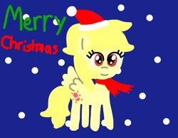 Size: 949x738 | Tagged: safe, artist:katiecreatives, lofty, pegasus, pony, g1, g4, 1000 hours in ms paint, christmas, clothes, cute, female, flying, g1 to g4, generation leap, hat, holiday, lofty can fly, loftybetes, mare, merry christmas, night, red scarf, santa hat, scarf, smiling, solo, stars