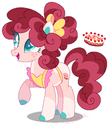 Size: 382x437 | Tagged: safe, artist:shebasoda, oc, oc only, oc:strawberry swirl, earth pony, pony, apron, base used, clothes, coat markings, earth pony oc, female, mare, offspring, parent:cheese sandwich, parent:pinkie pie, parents:cheesepie, raised hoof, simple background, smiling, socks (coat markings), solo, traditional art, transparent background