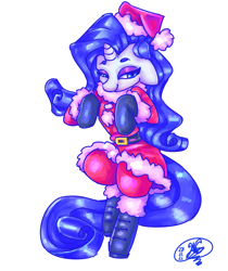 Size: 2600x3100 | Tagged: safe, artist:mannybcadavera, rarity, pony, unicorn, g4, bipedal, boots, christmas, clothes, costume, female, floppy ears, high res, holiday, lidded eyes, looking at you, mare, santa costume, shoes, simple background, smiling, smiling at you, solo, white background