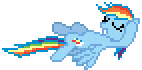 Size: 142x70 | Tagged: safe, artist:botchan-mlp, rainbow dash, pegasus, pony, g4, animated, backwards cutie mark, desktop ponies, eyes closed, female, flapping wings, flying, gif, grin, mare, pixel art, simple background, smiling, solo, sprite, swimming, transparent background, wings