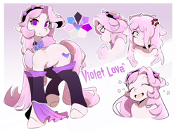 Size: 2250x1725 | Tagged: safe, artist:kisselmr, oc, oc only, oc:violet love, earth pony, pony, cross-popping veins, earth pony oc, emanata, expressions, female, mare, reference, reference sheet, solo