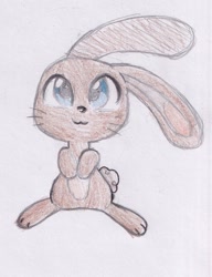 Size: 869x1134 | Tagged: safe, artist:foxtrot3, oc, oc only, oc:whistle, changeling, rabbit, animal, blue eyes, simple background, smiling, solo, traditional art, whiskers, white background