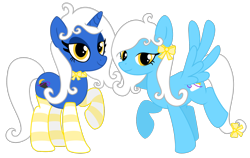 Size: 1994x1257 | Tagged: safe, oc, oc only, oc:daydream, oc:nightlife, pegasus, pony, unicorn, 2023 community collab, derpibooru community collaboration, bow, choker, clothes, curly hair, cute, duo, duo female, eyelashes, eyeshadow, female, full body, hair bow, horn, lidded eyes, looking at you, makeup, mare, pegasus oc, raised hoof, show accurate, siblings, simple background, sisters, smiling, smiling at you, socks, spread wings, standing, tail, tail bow, transparent background, unicorn oc, white hair, wings, yellow eyes