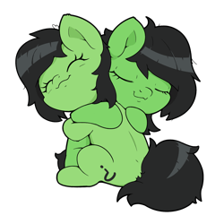 Size: 1400x1400 | Tagged: safe, artist:kumakum, oc, oc only, oc:filly anon, earth pony, pony, :3, cute, duo, earth pony oc, eyes closed, female, filly, happy, hug, simple background, transparent background, wholesome