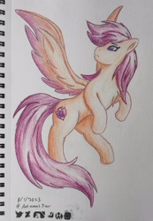 Size: 2177x3153 | Tagged: safe, artist:autumnsfur, scootaloo, pegasus, pony, g4, chest fluff, colored, date, eyelashes, female, full body, high res, hooves, hopeful, logo, long hair, long mane, long tail, mare, older, older scootaloo, orange coat, orange fur, pencil drawing, pink hair, pink mane, purple eyes, purple hair, purple mane, scootaloo can fly, signature, simple background, sketch, solo, spread wings, standing on two hooves, tail, traditional art, turned head, wings