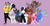 Size: 2080x1090 | Tagged: oc name needed, safe, artist:flowery_pikture, derpibooru exclusive, oc, oc:bloods, oc:flower black, oc:julintendo, oc:snedrir, oc:wasisi, oc:white shot, changedling, changeling, earth pony, pegasus, pony, skunk, unicorn, anthro, :3, ^^, bowtie, chest fluff, clothes, double peace sign, eyes closed, fangs, furry, glasses, group, hat, heterochromia, horn, maybe pinkie pie?, military uniform, non-mlp oc, not ocellus, one ear down, party hat, peace sign, ponysona, purple background, simple background, uniform