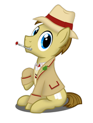 Size: 3120x4160 | Tagged: safe, artist:tidmouthmilk12, oc, oc only, oc:tidmouth milk, earth pony, pony, 2023 community collab, derpibooru community collaboration, celery, celery stalk (food), clothes, costume, doctor who, earth pony oc, fifth doctor, food, frock coat, hat, jumper, panama hat, shirt, simple background, solo, sonic screwdriver, transparent background