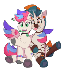 Size: 3200x3800 | Tagged: safe, artist:pedalspony, derpibooru exclusive, oc, oc only, oc:pedals, oc:psi, hybrid, pegasus, pony, zebra, zony, 2023 community collab, derpibooru community collaboration, bracelet, duo, ear piercing, facial markings, feather, female, flower, happy, high res, hoof heart, hybrid oc, jewelry, male, mare, married, mouth hold, not zipp storm, pegasus oc, piercing, rose, simple background, stallion, stripes, tongue out, tongue piercing, transparent background, underhoof, wing hold, wings