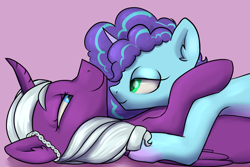 Size: 2423x1616 | Tagged: safe, artist:dumbwoofer, misty brightdawn, opaline arcana, alicorn, pony, unicorn, g5, spoiler:g5, a better ending for opaline arcana, cuddling, cute, daaaaaaaaaaaw, duo, ear fluff, female, good end, lesbian, looking at each other, looking at someone, mama opaline, mare, nice, semi-incest, ship:mistyline, shipping, simple background, smiling