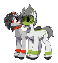 Size: 2000x2176 | Tagged: safe, artist:monycaalot, derpibooru exclusive, oc, oc only, oc:greenline, oc:loopy, object pony, original species, pony, train pony, 2023 community collab, derpibooru community collaboration, duo, female, high res, male, simple background, train, transparent background