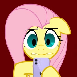 Size: 663x664 | Tagged: safe, artist:ponywarlord777, fluttershy, pegasus, pony, g4, floppy ears, iphone, lip bite, no catchlights, phone