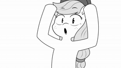 Size: 1280x720 | Tagged: safe, artist:makaryo, applejack, earth pony, pony, g4, animated, applejack's hat, black and white, celebration, cheering, cowboy hat, female, grayscale, hat, mare, monochrome, simple background, solo, sound, webm, white background