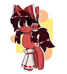 Size: 540x598 | Tagged: source needed, useless source url, safe, artist:kusochekcat, pony, unicorn, crossover, cute, female, hakurei reimu, mare, ponified, simple background, solo, touhou, white background