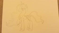 Size: 4096x2304 | Tagged: safe, artist:platinumdrop, princess luna, alicorn, pony, g4, pencil drawing, raised hoof, solo, traditional art