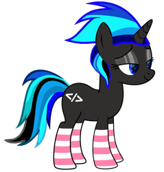 Size: 2268x2376 | Tagged: safe, artist:emperor-anri, artist:nooneknown_pl, derpibooru exclusive, oc, oc only, oc:source code, pony, unicorn, g4, base used, clothes, female, high res, horn, lidded eyes, mare, simple background, socks, solo, striped socks, transparent background, unicorn oc