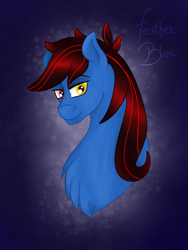 Size: 3000x4000 | Tagged: safe, artist:loopina, oc, oc:feather blue, earth pony, pony, bust, earth pony oc, giveaway, heterochromia, male, raffle, simple background, solo, stallion