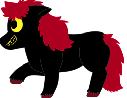 Size: 3300x2550 | Tagged: artist needed, safe, oc, oc only, oc:fang, demon, demon pony, earth pony, original species, pony, 1000 hours in ms paint, black fur, colored hooves, floppy ears, high res, raised hoof, red and black oc, red mane, simple background, solo, white background
