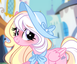 Size: 2512x2087 | Tagged: safe, artist:emberslament, oc, oc only, oc:bay breeze, pegasus, pony, blushing, cute, female, folded wings, hat, heart, heart eyes, high res, looking at you, mare, neck bow, pegasus oc, selfie, smiling, smiling at you, solo, sun hat, wingding eyes, wings
