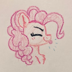 Size: 1931x1931 | Tagged: safe, artist:pink-pone, pinkie pie, earth pony, pony, g4, :p, bust, crayon drawing, portrait, raspberry, solo, tongue out, traditional art