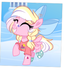 Size: 2995x3545 | Tagged: safe, artist:emberslament, oc, oc:bay breeze, pegasus, pony, bow, clothes, eyes closed, female, filly, foal, hair bow, high res, pegasus oc, shirt, smiling, solo, younger