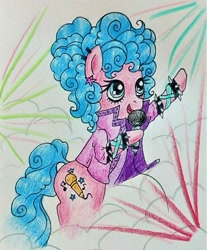 Size: 800x965 | Tagged: safe, artist:mintytreble, melody, earth pony, pony, g1, my little pony tales, microphone, music, solo, spikes, traditional art