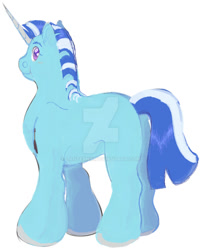 Size: 900x1119 | Tagged: safe, artist:lanternik, oc, oc only, pony, unicorn, deviantart watermark, horn, obtrusive watermark, simple background, smiling, solo, unicorn oc, watermark, white background