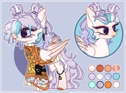 Size: 1280x942 | Tagged: safe, artist:justsadluna, oc, oc only, pegasus, pony, bust, clothes, ear piercing, female, makeup, mare, pegasus oc, piercing, reference sheet, solo, wings