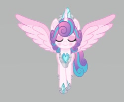 Size: 436x360 | Tagged: safe, artist:duchesspheonixglow, princess flurry heart, alicorn, pony, g4, eyes closed, female, gray background, hoof shoes, jewelry, makeup, mare, older, older flurry heart, peytral, princess shoes, simple background, smiling, solo, spread wings, tiara, wings