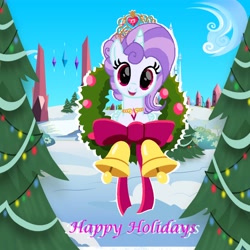 Size: 5000x5000 | Tagged: safe, artist:duchesspheonixglow, oc, oc only, pony, unicorn, bust, christmas, christmas tree, christmas wreath, female, happy holidays, holiday, horn, jewelry, mare, necklace, solo, tiara, tree, unicorn oc, wreath