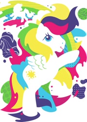 Size: 857x1200 | Tagged: safe, starshine, pegasus, pony, g1, official, abstract, bow, paint splatter, rearing, retro, silhouette, tail, tail bow