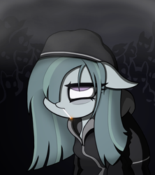 Size: 1600x1800 | Tagged: artist needed, safe, marble pie, earth pony, pony, g4, bags under eyes, clothes, depressed, female, simple background, solo