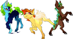 Size: 797x431 | Tagged: safe, artist:orderly menace, oc, oc only, oc:nirvana, oc:pandora, oc:terra, earth pony, pony, earth pony oc, looking at you, signature, simple background, smiling, smiling at you, transparent background, trio