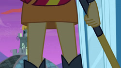 Size: 3072x1727 | Tagged: safe, screencap, sunset shimmer, human, equestria girls, g4, my little pony equestria girls, boots, canterlot high, clothes, female, hammer, legs, night, out of context, pictures of legs, shoes, skirt, solo, statue, you know for kids