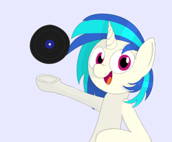 Size: 1700x1400 | Tagged: safe, artist:kanw, derpibooru exclusive, dj pon-3, vinyl scratch, pony, unicorn, g4, gray background, happy, missing accessory, pointing, simple background, solo, vinyl