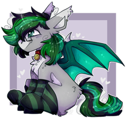 Size: 921x867 | Tagged: source needed, safe, artist:heartsketch, oc, oc only, oc:geoplix, bat pony, bat pony oc, chest fluff, clothes, collar, male, simple background, sitting, socks, solo, spread wings, stallion, striped socks, thigh highs, transparent background, wings