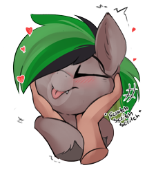 Size: 2226x2457 | Tagged: source needed, safe, artist:beardie, part of a set, oc, oc only, oc:geoplix, bat pony, pony, bat pony oc, beardies scritching ponies, blushing, disembodied hand, floating heart, hand, heart, high res, petting, simple background, solo focus, transparent background, unshorn fetlocks
