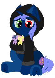Size: 1357x1920 | Tagged: safe, artist:fliegerfausttop47, derpibooru exclusive, oc, oc only, oc:quiet dreamer, pony, unicorn, 2023 community collab, derpibooru community collaboration, clothes, cute, fluffy, gift art, heterochromia, hoodie, horn, plushie, simple background, solo, transparent background, unicorn oc, vector